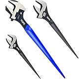 VEAPIZ 3-Piece Adjustable Wrench Set (10/12/16 Inch), 4-in-1 Adjustable Wrench with Wide Jaw Opening, Black Oxide Finish, Metric/SAE Scales, Cr-V Steel Functions as Plumbing Wrench, Hammer & Pry Bar.