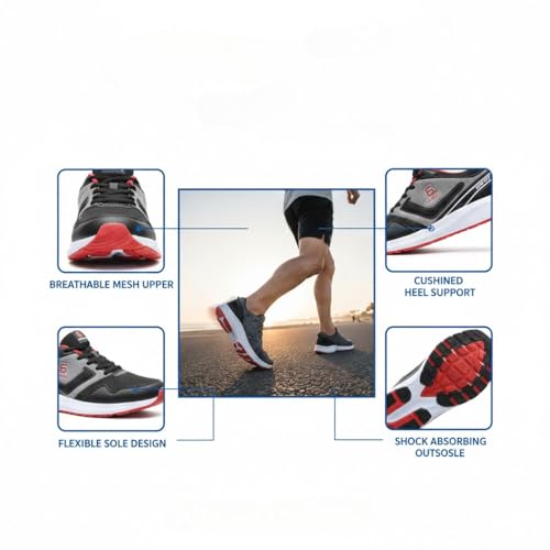 Image of Men's Sports Running Shoes | Lightweight Comfortable Casual Sneakers | Lace-Up Design | Flexible Sole | Sizes 6 to 11