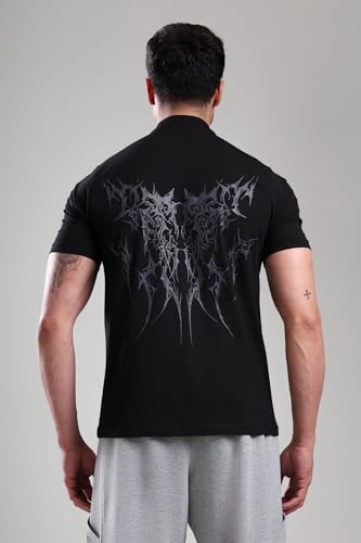 Image of GROW Stylish Gym T Shirts for Men Workout | Cotton and Spandex Quarter Zip Back Printed Collar T Shirts for Men Half Sleeves