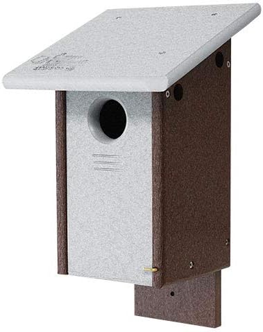 Amish Made Recycled Plastic Bluebird House | Gray & Brown Birdhouse with 1.5" Entrance Hole, Overhanging Roof & Easy Post Mount | Durable Outdoor Nesting Box for Bluebirds | USA Made