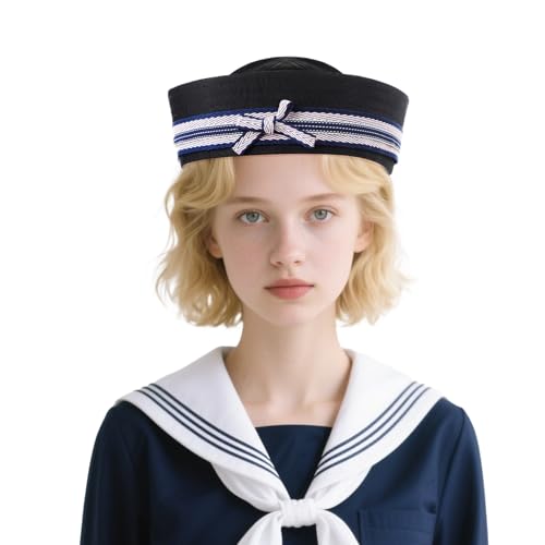 Chapeau de marin vintage avec nœud à rayures rétro pour déguisement de cosplay