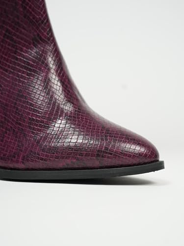 Image of Theater Women Nagini Knee-High Snake Print Boots | Chunky Block Heel & Pointed Toe | Stylish, Trendy, Comfortable Boots for Party, Casual & Fashion Wear