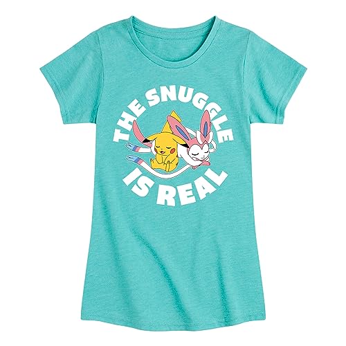 HYBRID APPAREL - Pokémon - The Snuggle is Real Pikachu and Sylveon - Toddler & Youth Girls Short Sleeve Graphic T-Shirt