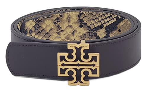 Tory Burch 142389 Britten Exotic Snakeskin Sand Drift Brown With Gold Hardware Reversible 1.5 Inch Width Women's Belt (Small) #TOP2