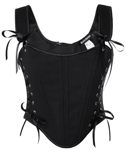 Damen Vintage Corset Top für Kleid Boho Blumendruck Country Korsage Bustier Schwarz 42