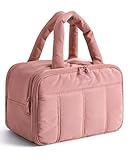 BAGSMART Travel Toiletry Bag, Puffy Large Toiletry Bag for Women, Lightweight Cosmetic Makeup Bag Organizer with Handle for Traveling, Accessories, Essentials, Toiletries （Dark Pink