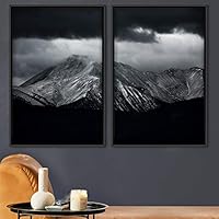 2 Piece Framed Canvas Wall Art Monochromatic Mountains Canvas Prints Home Artwork Decoration for Living Room,Bedroom - 16