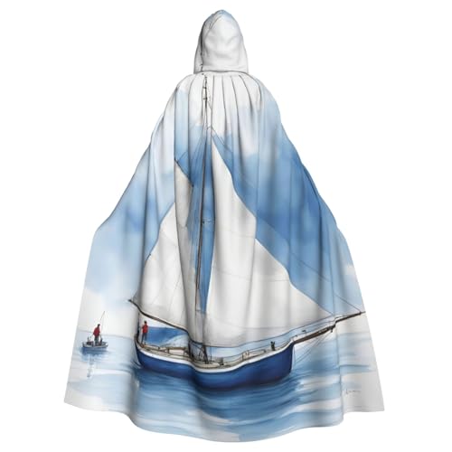 Cape à capuche déguisement vampire adulte avec motif voilier bleu pour fête Halloween