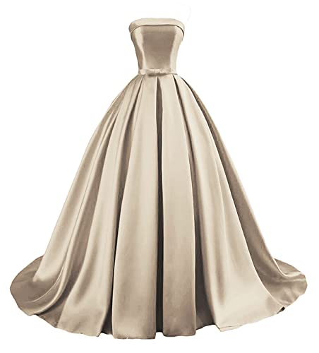Strapless Prom Dresses Long Satin Ball Gown Formal Dress for Women Evening Dress with Pockets