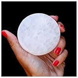 Reiki Charged 3" Round Moroccan Selenite Charging Plate Polished Flat Crystal Disc for Cleansing and Charging Crystals and Healing Stones