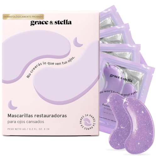 Grace & Stella Parches Ojos, Ojeras y Bolsas – Parches Hidrogel para Ojos con Retinol y Ácido Hialurónico – 24 Pares, color Morado, Vegano, No Testado en Animales