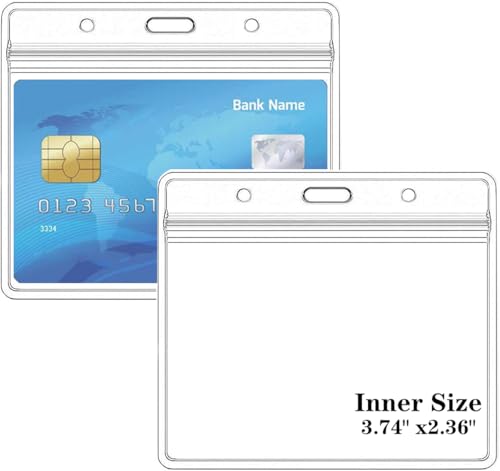 10 Packs Extra Thick Horizontal ID Card Name Tag Badge Holder with Waterproof Type Resealable Zip (3.74x2.36 Inches)