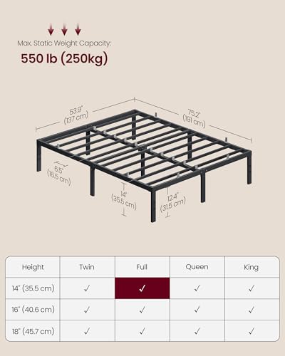 Image of VASAGLE Full Metal Bed Frame 14 Inches Tall, 1100 lb Weight Capacity, No Box Spring Needed, with Under-Bed Storage, Easy Setup, Heavy-Duty Platform Bed, Mattress Retainers, Matte Black URMB652BD02S