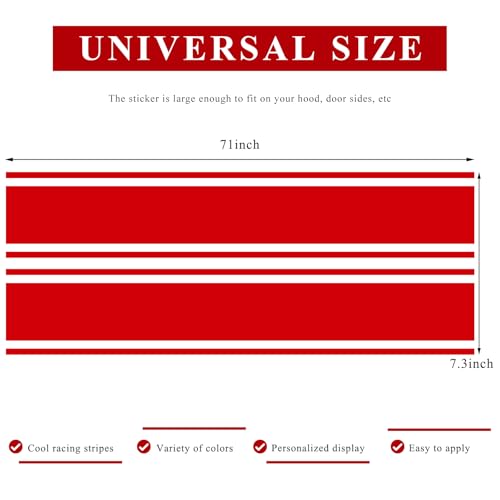 Image of 2 PCS Car Hood Sticker, 70.9 inch x 7.3 inch Waterproof Racing Stripes Auto Body Side Decals, Sports Style Hood Sticker Exterior Decoration for Most Vehicles, Car Accessories (Red)