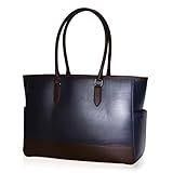 [BLUE SINCERE] トートバッグ メンズ 大容量 本革 自立 撥水 9ポケット付き A4 PC14インチ対応 バイカラー ビジネスバッグ シンプル ファスナー付き ビジネストート / RT8 (ダークネイビー×ダークブラウン)