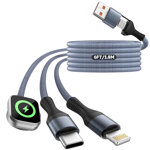 Image of Cruise Essentials 2026, 3 in 2 Multi Charging Cable for iPhone Watch Charger /iPhone 17 /IP, iWatch Charger, Travel Camping Essentials Compatible with iWatch 11-2 /Ultra /iPhone 17-8,Car (6FT, Gray)