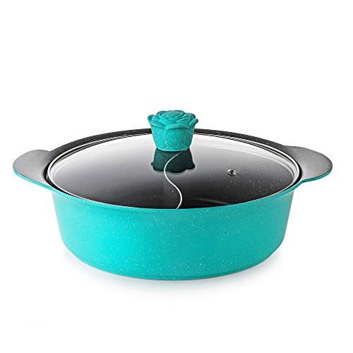 Haufson Hot Pot Yin Yang Hotpot 28 cm 2 Seiten Suppentopf Küche Kasserolle Antihaft Kochtopf chinesischer Hotpot (Teal) Cover