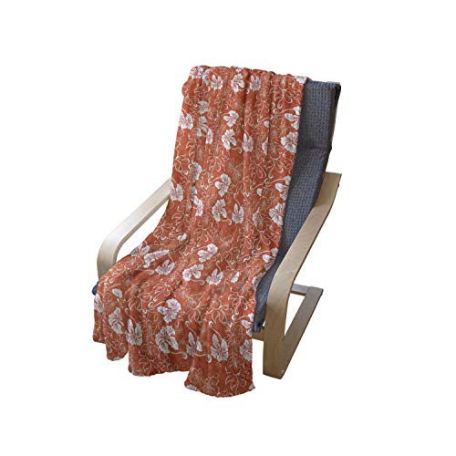 Ambesonne Burnt Orange Throw Blanket, Hawaiian Hibiscus Pattern With Swirls And Curves On Background, Flannel Fleece Accent Piece Soft Couch Cover For Adults, 60" X 80", Burnt Orange And White #TOP3