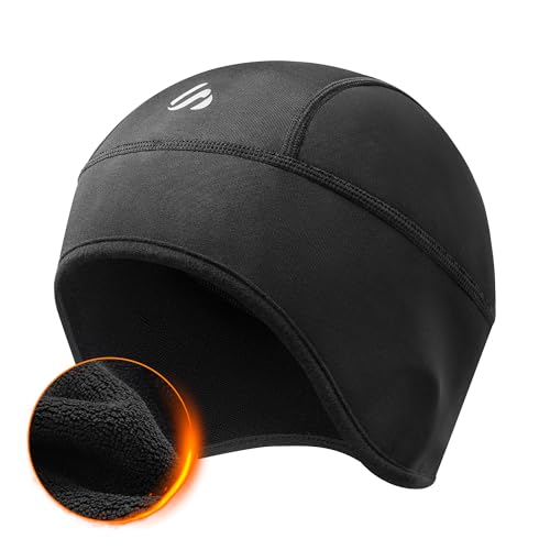 SAITAG Winter Helmet Liner Skull Cap, Fleece Cycling Cap Thermal Beanie Running Hat for Men Women Black