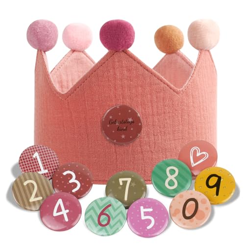 URAQT Coroa de Aniversário, Coroa Infantil de Aniversário com Números Intercambiáveis de 0 a 9, Coroa de Aniversário de 1 Ano com Ajuste para Anos ou Meses, Rosa