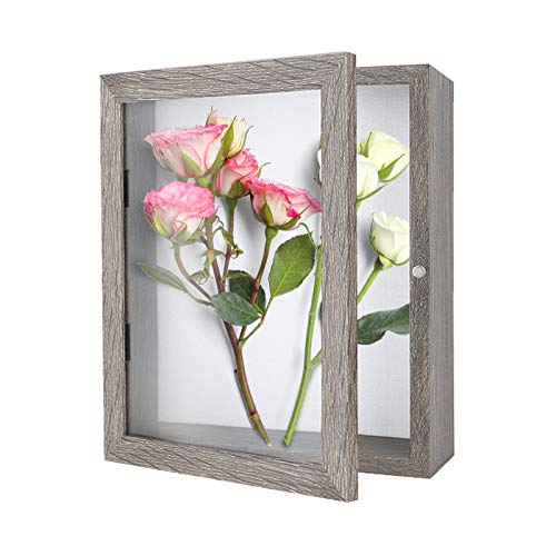 Muzilife 11x14 Shadow Box Picture Frame - 2.16  Deep Wood & Glass Display Case Ready to Hang Memory Box Baby Sports Memorabilia, Pins, Awards, Tickets, and Photos (Texture Gray)