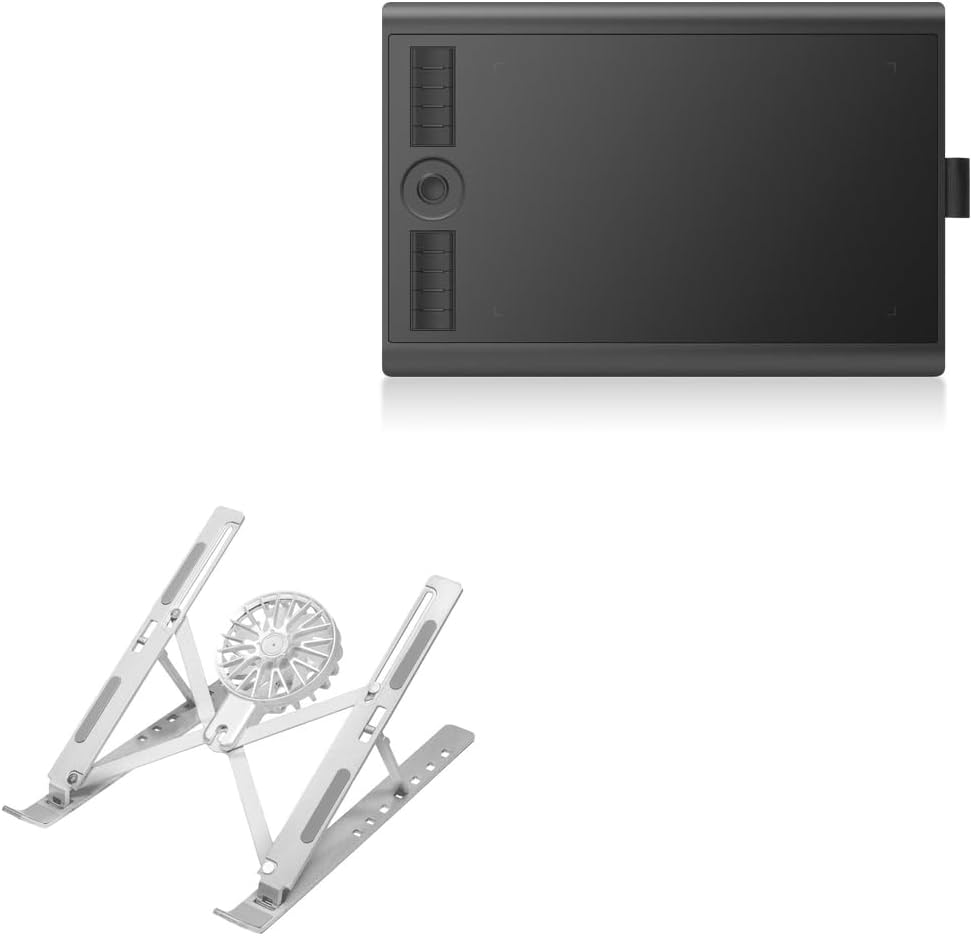 BoxWave Stand and Mount Compatible with Gaomon M10K Pro - QuickSwitch Stand with Cooling Fan, Portable, Multi Angle Viewing Ventilator - Metallic Silver