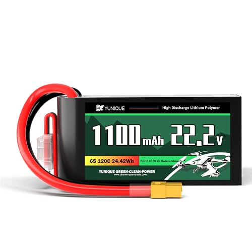 Batería Lipo 6S de 120C Yunique Green con descarga extrema y cable de silicona resistente