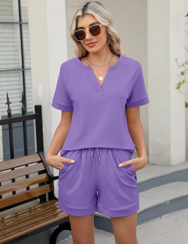 Image of LOMON Womens Two Piece Sets Summer Lounge Sets Sweatsuit Shorts Set Casual Matching Sets