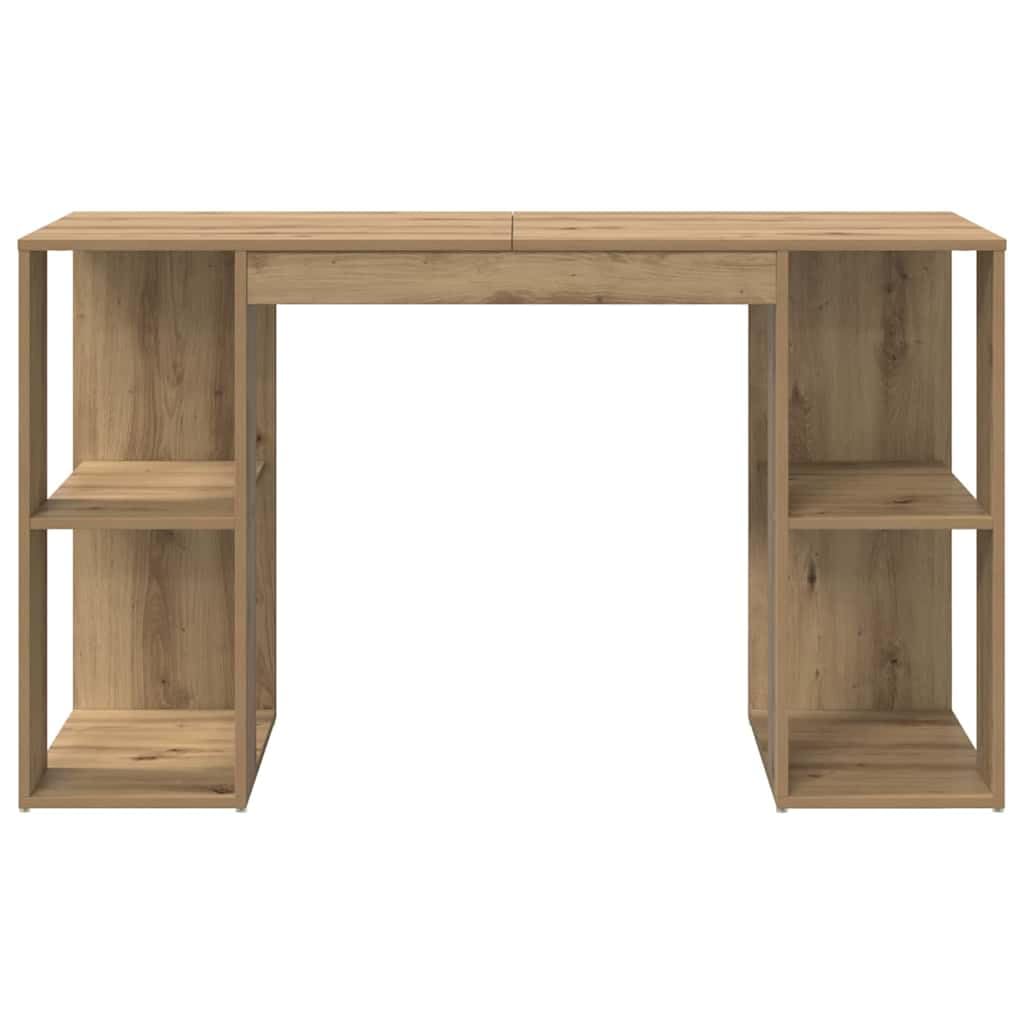 Scrivania in legno di rovere Artisan, 130 x 50,5 x 75 cm, con vano portaoggetti, 2 ripiani, ergonomica, per casa, ufficio, lavoro al computer, laptop, gaming, segretario, mensola, gestione