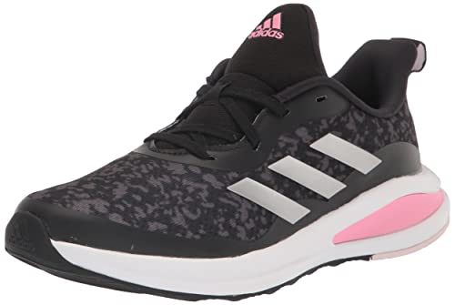 adidas Tênis de corrida unissex infantil Fortarun, Preto/Prata Metálico/Rosa Bliss, 11 Little Kid
