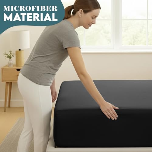 Moonlight Bedding Fitted Sheet 40 Cm Extra Deep Pocket Bed Sheets 16 inch Ultra Soft Bottom Sheet Brushed Microfiber Breathable Shrinkage and Fade Resistant (Black, Double) - Image 5