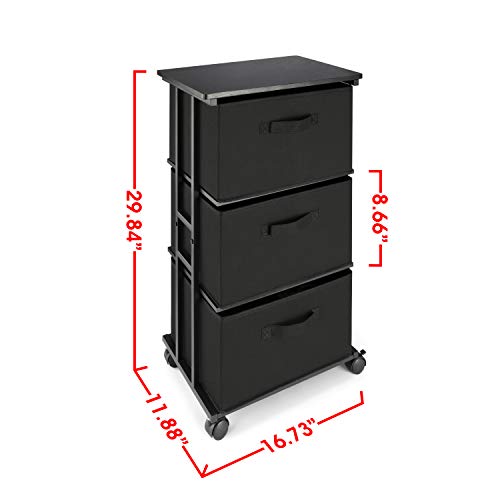 Dresser Storage with 3 Drawers, Fabric Dresser Tower, Vertical Storage Unit for Bedroom, Closet, Office, Black