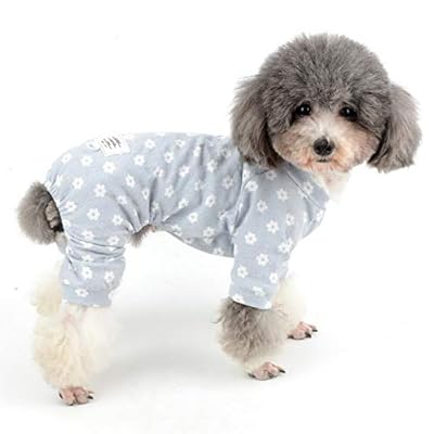 Zunea Small Dog Daisy Jumpsuit Pajamas Adorable Flowers Cotton Overalls Pjs Puppy Girl Sleeping Clothes Shirt with Pant Pet Doggie Cats Four Legs Pyjamas for All Season Blue S