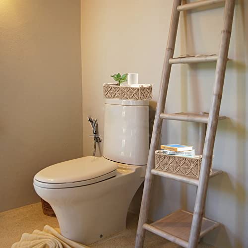 Cesta de estante superior con macramé para solucionar el desorden de cosméticos 5