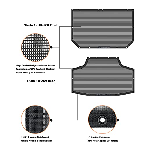 Shadeidea Sun Shade For Jeep Wrangler Jk Unlimited (2007-2018) 4-Door Front & Rear-Black Mesh Screen Sunshade Jku 4D Top Cover Uv Blocker With Grab Bag-10 Years Warranty #TOP4