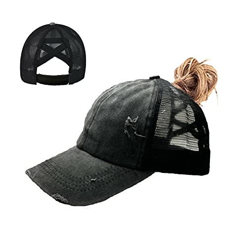 Voastek Criss Cross Ponytail Hat Washed Distressed Mesh Womens Baseball Cap Dad Hat Ponytail Hat For Women cover