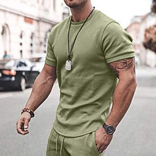Mens Sport Set Summer 2 Piece Outfits For Men Athletic Suit Sweatsuits Sportswear Muscle Tee And Shorts Set Tracksuit (Green,4X-Large) #TOP3