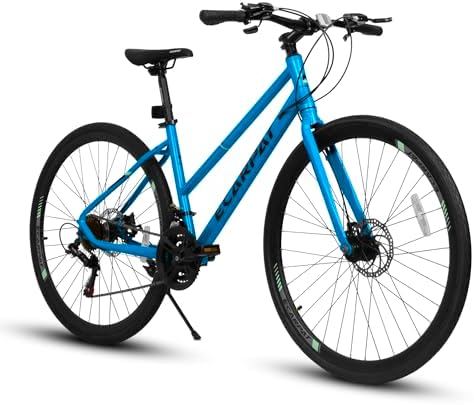 700C Hybrid Road Bike for Men & Women, 16/21 Speed, Lightweight Aluminum/Carbon Steel Frame Road Bike, Commuting/Racing Bike, Multiple Colors (21 Speed/Carbon Steel Frame, Blue)