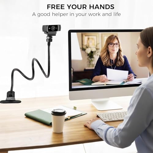 LenTok Webcam Stand Phone Mount for Desk, Gooseneck Desktop Tripod & Tabletop Phone Holder with Clamp & 1/4" Thread, Compatible with Action Camera GoPro C922 C930e C920S C920 615 C960 C920x Brio - 4