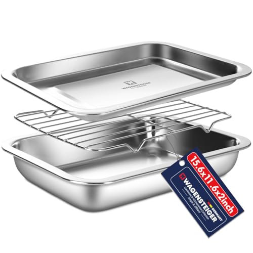 Stainless Steel Food Prep Container with Rack & Lid (Tray), 3.7Quarts, Catering Pans, Restaurant Pans, Buffet Party Pan, Roasting Pan with Rack, Bakeware Roaster, Casserole (1304 / No4)
