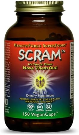 HEALTHFORCE SUPERFOODS Scram - Herbal Supplement with Milk Thistle, Wormwood & Black Walnut - Digestion Support Capsules - 150 Vegan Capsules