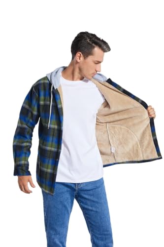 Image of Men's Cotton Plaid Shirt Jacket Fleece Flannel Sherpa Button Down