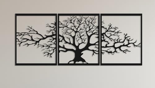 Tree of Life Metal Tree Wall Decor Metal Family Tree Wall Art Decor 3D Metal Sculpture Metal Wall Decor for Home Office Bedroom Living Room Outdoor Decoration Large 3 Pieces ( all pieces 48x60cm)
