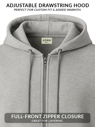 Image of ADRO Men's Regular Fit Zip-Up Hoodie for man | 320 GSM Cotton Poly Fleece Zipper Sweatshirt with Soft Fabric & Printed Hoodies