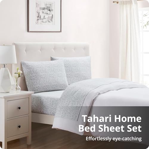 Image of Tahari Home - King Sheets, 4-Piece Cotton Flannel Bedding with Matching Pillowcases, Brushed for Extra Softness, Cozy Home Decor (Scroll Gray, King)