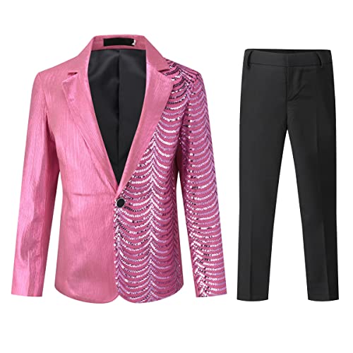Image of Boys Jacquard Suits Slim Fit Tuxedo Suit Notch Lapel 2 Pieces Suit Set Jacket Pants for Party Formal Wear