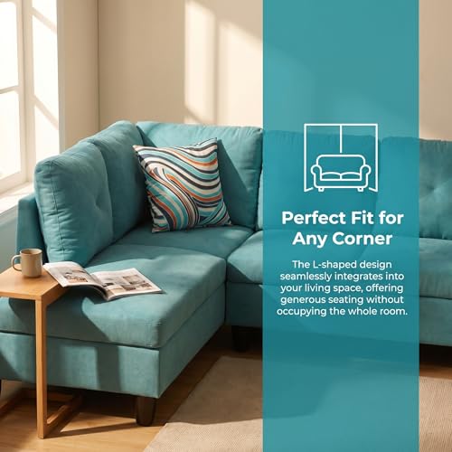 Image of L-Shaped Sectional Sofa, Modern 4-Seat Couch with Left Facing Chaise, Sectional Couch for Living Room, Apartment, Office, Blue