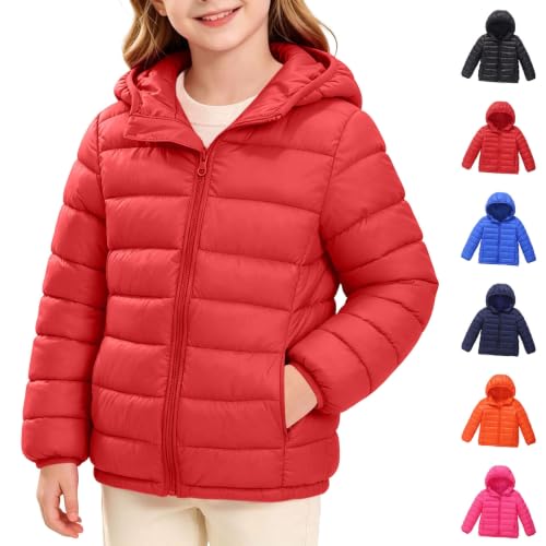 Girls Winter Jackets Girls Winter Coat with Hood Warm Lightweight Puffer Quilted Jacket for Kids Ropa para Niñas De 11 Años Ropa para Niñas De 10 Años Red 5-6Years - image 1