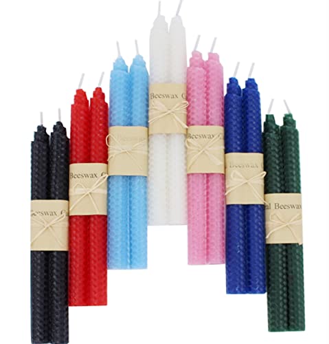 Image of Premium Quality Beeswax Candles - 14 pack in 7 Colors - Hand-Rolled, Unscented, Dripless & Smokeless Taper Candles for Seasonal, Wedding, Home Decor & Dinner