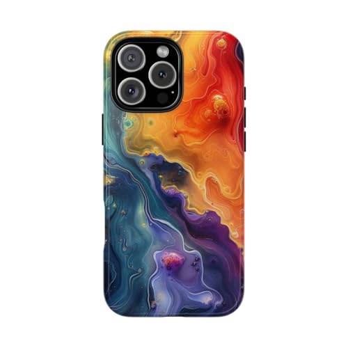 Motif artistique fluide abstrait coque rigide brillante iPhone 16 Pro Max multicolore